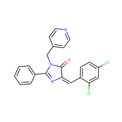 O=C1/C(=C\c2ccc(Cl)cc2Cl)N=C(c2ccccc2)N1Cc1ccncc1 ZINC000084636018