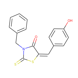 O=C1/C(=C\c2ccc(O)cc2)SC(=S)N1Cc1ccccc1 ZINC000012436564