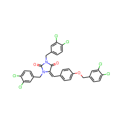 O=C1/C(=C\c2ccc(OCc3ccc(Cl)c(Cl)c3)cc2)N(Cc2ccc(Cl)c(Cl)c2)C(=O)N1Cc1ccc(Cl)c(Cl)c1 ZINC000473149799