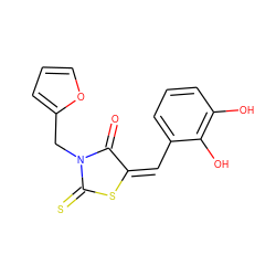 O=C1/C(=C\c2cccc(O)c2O)SC(=S)N1Cc1ccco1 ZINC000001579923