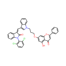 O=C1/C(=C\c2cn(CCCOc3cc(O)c4c(=O)cc(-c5ccccc5)oc4c3)c3ccccc23)c2ccccc2N1c1c(Cl)cccc1Cl ZINC000150594853