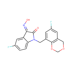 O=C1/C(=N\O)c2cc(F)ccc2N1Cc1cc(F)cc2c1OCOC2 ZINC000039261135