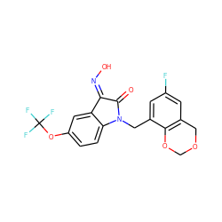 O=C1/C(=N\O)c2cc(OC(F)(F)F)ccc2N1Cc1cc(F)cc2c1OCOC2 ZINC000043062200