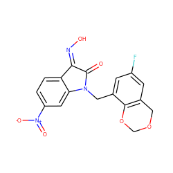 O=C1/C(=N\O)c2ccc([N+](=O)[O-])cc2N1Cc1cc(F)cc2c1OCOC2 ZINC000043063829