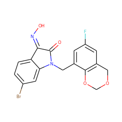 O=C1/C(=N\O)c2ccc(Br)cc2N1Cc1cc(F)cc2c1OCOC2 ZINC000003994183