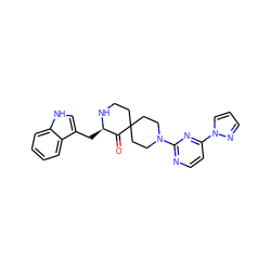 O=C1[C@@H](Cc2c[nH]c3ccccc23)NCCC12CCN(c1nccc(-n3cccn3)n1)CC2 ZINC000096173214