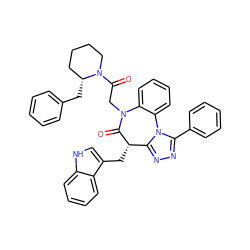 O=C1[C@@H](Cc2c[nH]c3ccccc23)c2nnc(-c3ccccc3)n2-c2ccccc2N1CC(=O)N1CCCC[C@H]1Cc1ccccc1 ZINC000084619110