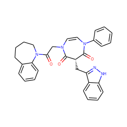 O=C1[C@@H](Cc2n[nH]c3ccccc23)C(=O)N(c2ccccc2)C=CN1CC(=O)N1CCCCc2ccccc21 ZINC000038246605