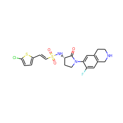 O=C1[C@@H](NS(=O)(=O)/C=C/c2ccc(Cl)s2)CCN1c1cc2c(cc1F)CNCC2 ZINC000066102903