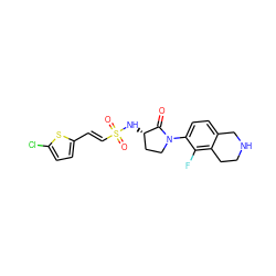 O=C1[C@@H](NS(=O)(=O)/C=C/c2ccc(Cl)s2)CCN1c1ccc2c(c1F)CCNC2 ZINC000043132740