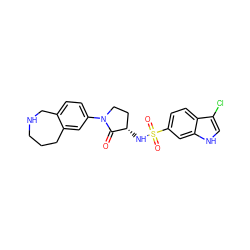 O=C1[C@@H](NS(=O)(=O)c2ccc3c(Cl)c[nH]c3c2)CCN1c1ccc2c(c1)CCCNC2 ZINC000043153357