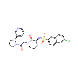 O=C1[C@@H](NS(=O)(=O)c2ccc3cc(Cl)ccc3c2)CCCN1CC(=O)N1CCC[C@H]1c1cccnc1 ZINC000073161026