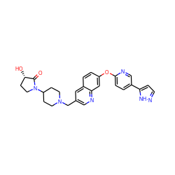 O=C1[C@@H](O)CCN1C1CCN(Cc2cnc3cc(Oc4ccc(-c5ccn[nH]5)cn4)ccc3c2)CC1 ZINC000215837451