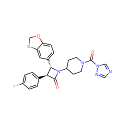 O=C1[C@@H](c2ccc(F)cc2)[C@H](c2ccc3c(c2)OCO3)N1C1CCN(C(=O)n2cncn2)CC1 ZINC000653720296