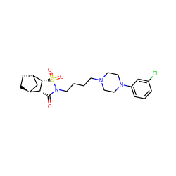 O=C1[C@@H]2[C@H]3CC[C@@H](C3)[C@@H]2S(=O)(=O)N1CCCCN1CCN(c2cccc(Cl)c2)CC1 ZINC000100668130