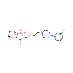 O=C1[C@@H]2[C@H]3CC[C@@H](O3)[C@@H]2S(=O)(=O)N1CCCCN1CCN(c2cccc(Cl)c2)CC1 ZINC000169334147