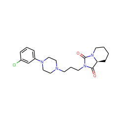 O=C1[C@@H]2CCCCN2C(=O)N1CCCN1CCN(c2cccc(Cl)c2)CC1 ZINC000013760057