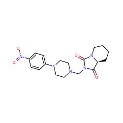 O=C1[C@@H]2CCCCN2C(=O)N1CN1CCN(c2ccc([N+](=O)[O-])cc2)CC1 ZINC000019911471