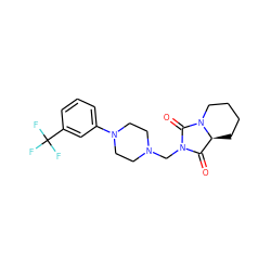 O=C1[C@@H]2CCCCN2C(=O)N1CN1CCN(c2cccc(C(F)(F)F)c2)CC1 ZINC000013760043