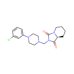 O=C1[C@@H]2CCCCN2C(=O)N1CN1CCN(c2cccc(Cl)c2)CC1 ZINC000013760041