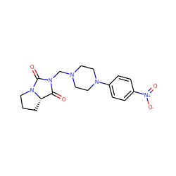 O=C1[C@@H]2CCCN2C(=O)N1CN1CCN(c2ccc([N+](=O)[O-])cc2)CC1 ZINC000013762176