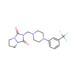 O=C1[C@@H]2CCCN2C(=O)N1CN1CCN(c2cccc(C(F)(F)F)c2)CC1 ZINC000013760034