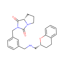 O=C1[C@@H]2CCCN2C(=O)N1Cc1cccc(CNC[C@H]2CCc3ccccc3O2)c1 ZINC000034661133