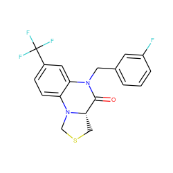 O=C1[C@@H]2CSCN2c2ccc(C(F)(F)F)cc2N1Cc1cccc(F)c1 ZINC000001384498