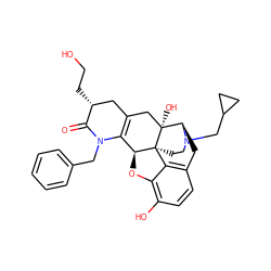 O=C1[C@H](CCO)CC2=C([C@@H]3Oc4c(O)ccc5c4[C@@]34CCN(CC3CC3)[C@H](C5)[C@]4(O)C2)N1Cc1ccccc1 ZINC000299840455