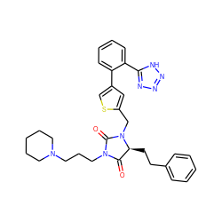 O=C1[C@H](CCc2ccccc2)N(Cc2cc(-c3ccccc3-c3nnn[nH]3)cs2)C(=O)N1CCCN1CCCCC1 ZINC000026955790