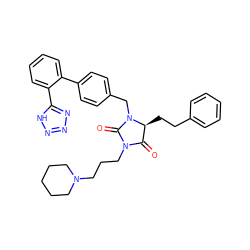 O=C1[C@H](CCc2ccccc2)N(Cc2ccc(-c3ccccc3-c3nnn[nH]3)cc2)C(=O)N1CCCN1CCCCC1 ZINC000026947060