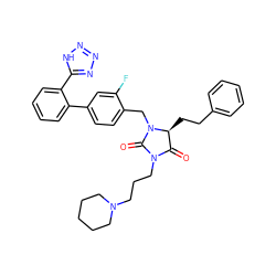 O=C1[C@H](CCc2ccccc2)N(Cc2ccc(-c3ccccc3-c3nnn[nH]3)cc2F)C(=O)N1CCCN1CCCCC1 ZINC000026943895