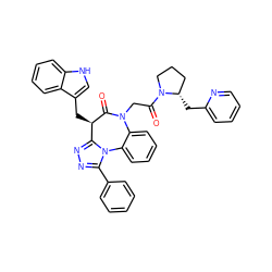 O=C1[C@H](Cc2c[nH]c3ccccc23)c2nnc(-c3ccccc3)n2-c2ccccc2N1CC(=O)N1CCC[C@@H]1Cc1ccccn1 ZINC000084619730