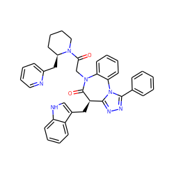 O=C1[C@H](Cc2c[nH]c3ccccc23)c2nnc(-c3ccccc3)n2-c2ccccc2N1CC(=O)N1CCCC[C@@H]1Cc1ccccn1 ZINC000084617386