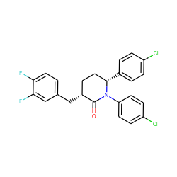 O=C1[C@H](Cc2ccc(F)c(F)c2)CC[C@H](c2ccc(Cl)cc2)N1c1ccc(Cl)cc1 ZINC000045353232