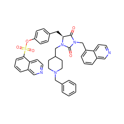 O=C1[C@H](Cc2ccc(OS(=O)(=O)c3cccc4cnccc34)cc2)N(CC2CCN(Cc3ccccc3)CC2)C(=O)N1Cc1cccc2cnccc12 ZINC000299867866