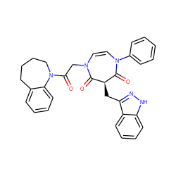 O=C1[C@H](Cc2n[nH]c3ccccc23)C(=O)N(c2ccccc2)C=CN1CC(=O)N1CCCCc2ccccc21 ZINC000038246604