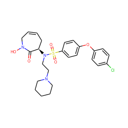 O=C1[C@H](N(CCN2CCCCC2)S(=O)(=O)c2ccc(Oc3ccc(Cl)cc3)cc2)CC=CCN1O ZINC000073165518