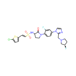 O=C1[C@H](NS(=O)(=O)/C=C/c2ccc(Cl)s2)CCN1c1ccc(-n2ccnc2CN2CC[C@@H](F)C2)cc1F ZINC000029131258