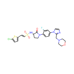 O=C1[C@H](NS(=O)(=O)/C=C/c2ccc(Cl)s2)CCN1c1ccc(-n2ccnc2CN2CCOCC2)cc1F ZINC000029131401