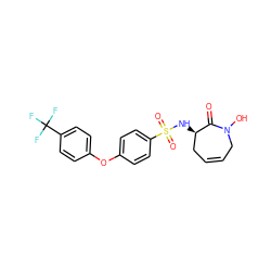 O=C1[C@H](NS(=O)(=O)c2ccc(Oc3ccc(C(F)(F)F)cc3)cc2)CC=CCN1O ZINC000073196599