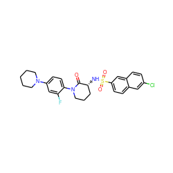 O=C1[C@H](NS(=O)(=O)c2ccc3cc(Cl)ccc3c2)CCCN1c1ccc(N2CCCCC2)cc1F ZINC000029125975