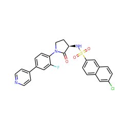 O=C1[C@H](NS(=O)(=O)c2ccc3cc(Cl)ccc3c2)CCN1c1ccc(-c2ccncc2)cc1F ZINC000028979436