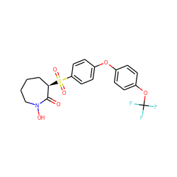 O=C1[C@H](S(=O)(=O)c2ccc(Oc3ccc(OC(F)(F)F)cc3)cc2)CCCCN1O ZINC000029129826