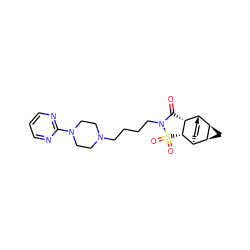 O=C1[C@H]2[C@H]([C@H]3C=C[C@H]2[C@H]2C[C@H]23)S(=O)(=O)N1CCCCN1CCN(c2ncccn2)CC1 ZINC000195454425