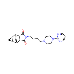 O=C1[C@H]2[C@H]3C=C[C@@H]([C@H]4C[C@H]43)[C@H]2C(=O)N1CCCCN1CCN(c2ncccn2)CC1 ZINC000195177444