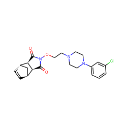 O=C1[C@H]2[C@H]3C=C[C@@H](C3)[C@H]2C(=O)N1OCCN1CCN(c2cccc(Cl)c2)CC1 ZINC000101050168