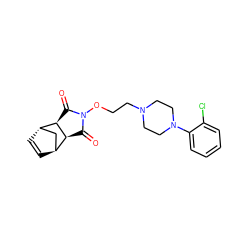 O=C1[C@H]2[C@H]3C=C[C@@H](C3)[C@H]2C(=O)N1OCCN1CCN(c2ccccc2Cl)CC1 ZINC000101050118