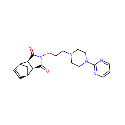 O=C1[C@H]2[C@H]3C=C[C@@H](C3)[C@H]2C(=O)N1OCCN1CCN(c2ncccn2)CC1 ZINC000101023852