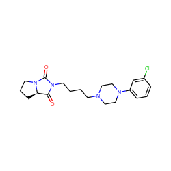 O=C1[C@H]2CCCN2C(=O)N1CCCCN1CCN(c2cccc(Cl)c2)CC1 ZINC000002183627